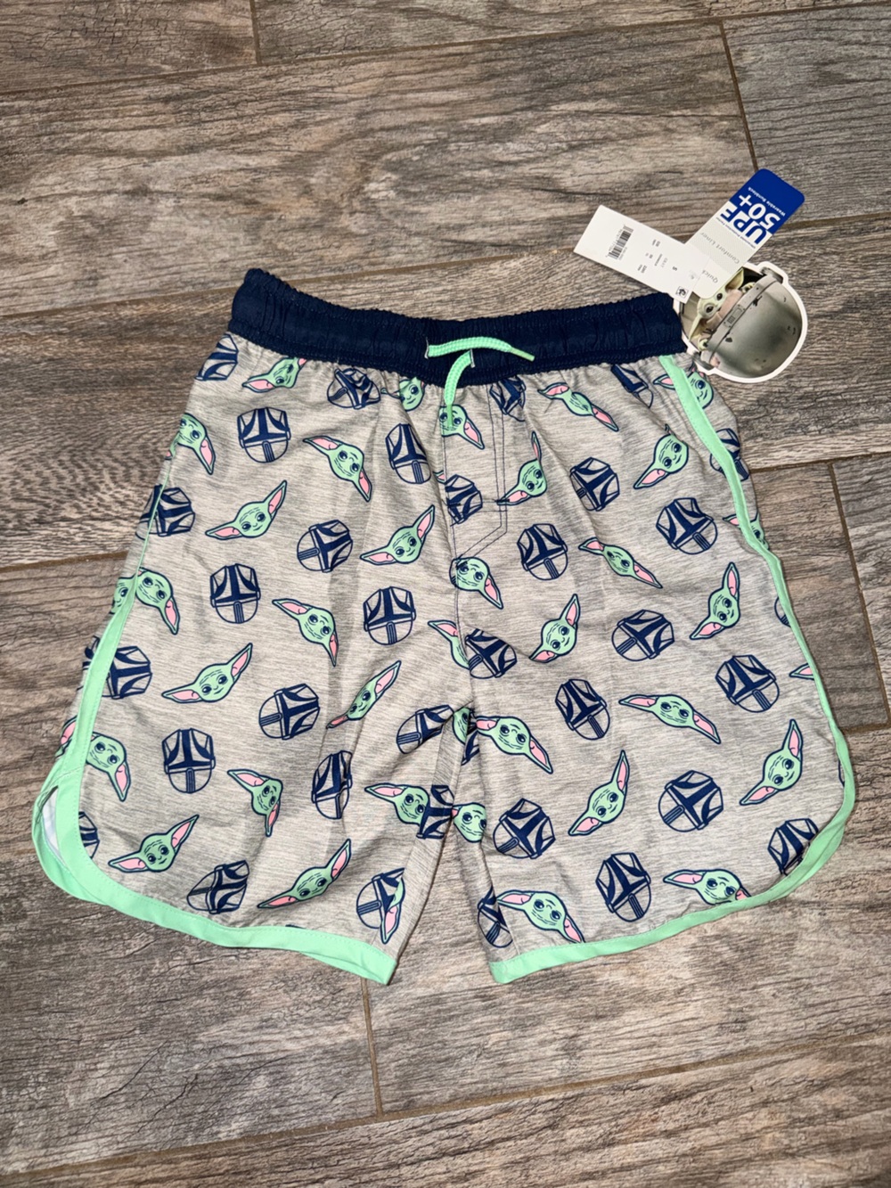 Star Wars Bathing Suit Shorts with navy and Gray Baby Yoda Accent